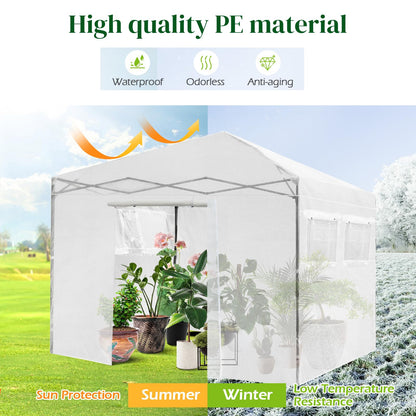 GiantexUK Walk In Greenhouse, Height Adjustable Pop-up Growhouse with PE Cover (300x300x255-275cm,4 Windows, White)