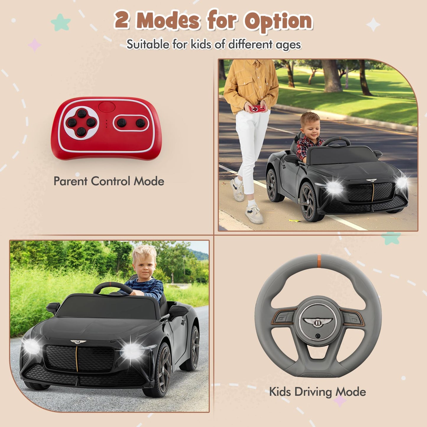 12V Kids Ride on Car, Licensed Bentley Electric Vehicle Toy with Remote Control, Lights, Sounds