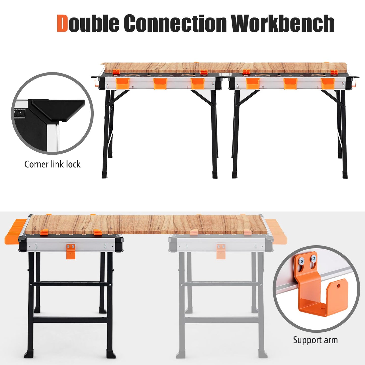 GiantexUK Folding Workbench, 450KG Heavy Duty Work Table with 2 Quick Clamps