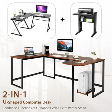 Industrial Computer Desk, U-Shaped Large Desktop Workstation PC Laptop Table