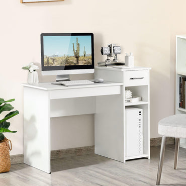 Computer Desk, Modern Writing Desk Compact Study Desk with Drawer & Storage Shelves