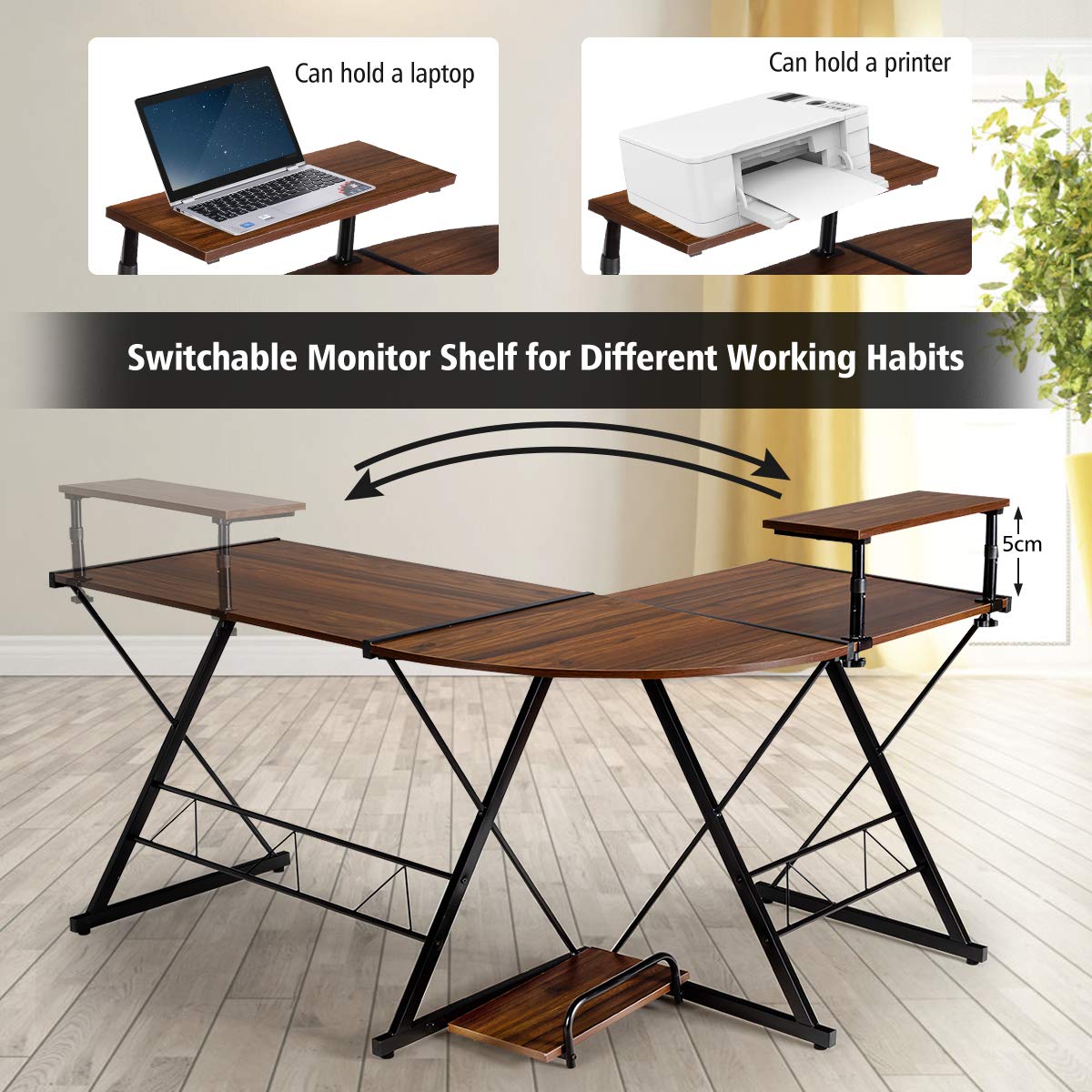 L-Shaped Computer Desk, Industrial Large Desktop 2-Person Corner Writing Workstation PC Laptop Table