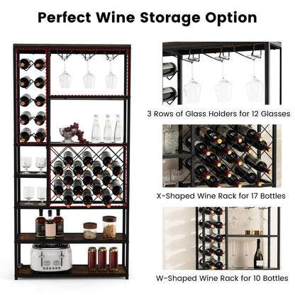 GiantexUK 27 Bottles Wine Rack, 6-Tier Freestanding Wine Bar Cabinet with Storage Shelves