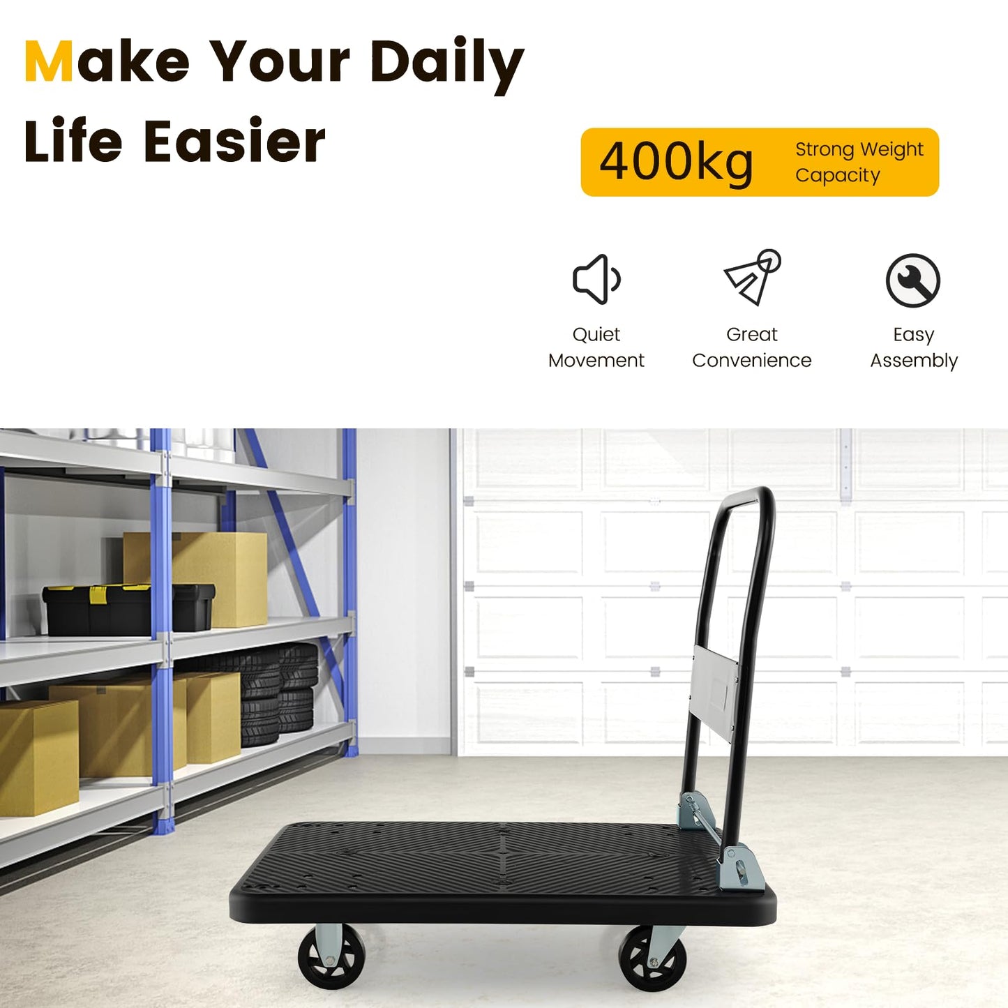 GiantexUK 400KG Folding Platform Trolley (92x60x87cm, 400kg)