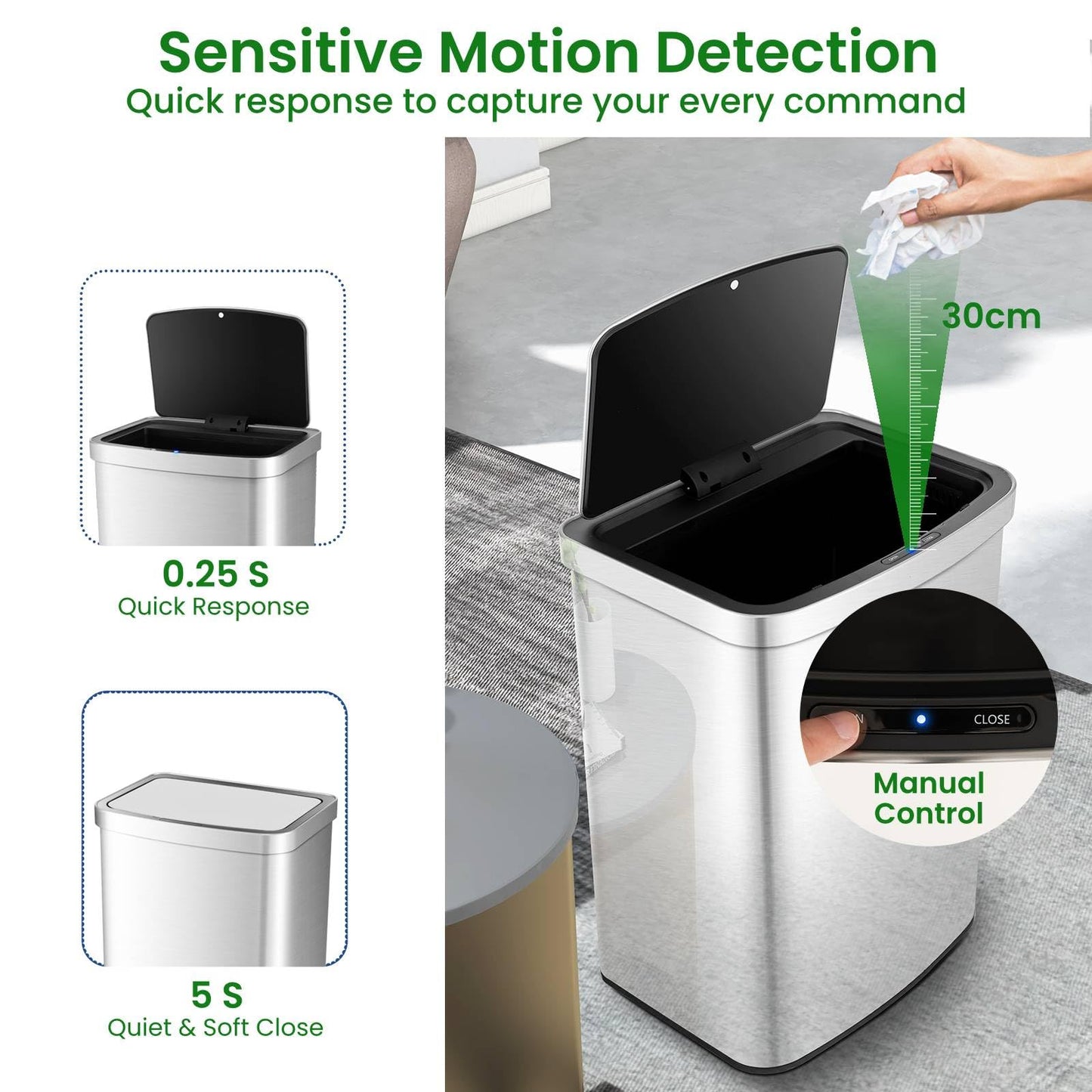 GiantexUK Automatic Sensor Kitchen Bin, 50L Touchless Waste Can with Soft Closure Lid