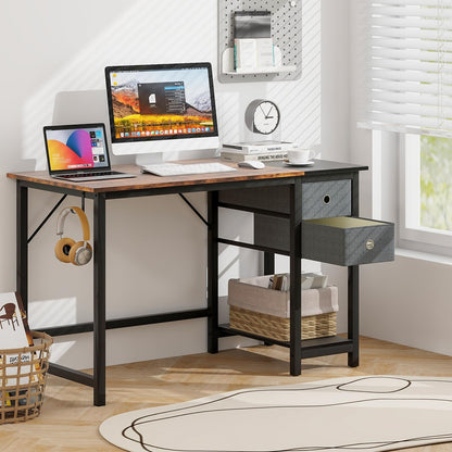 Computer Desk, Metal Frame Study Table Workstation with 2 Removable Drawers (120 x 60 x 75 cm)