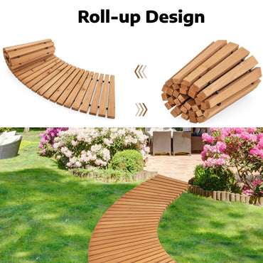 GiantexUK Roll Out Garden Path Walkway, 43/53 x 216cm Wooden Curved Pathway with Non-Slip Surface