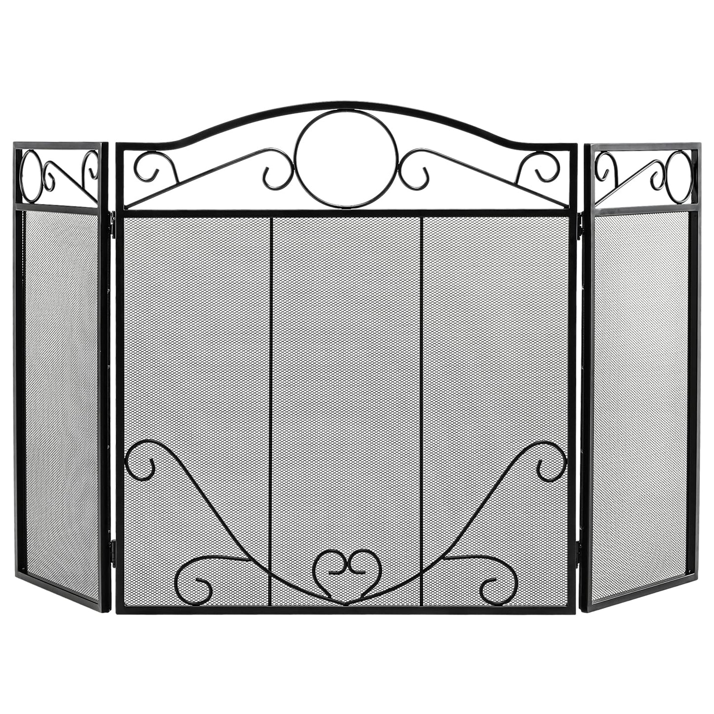 GiantexUK 3-Panel Folding Fire Guard, Metal Mesh Fireplace Screen, Heavy Duty Freestanding Spark Guard Safety Barrier (Scrollwork Pattern, 127 x 73cm)