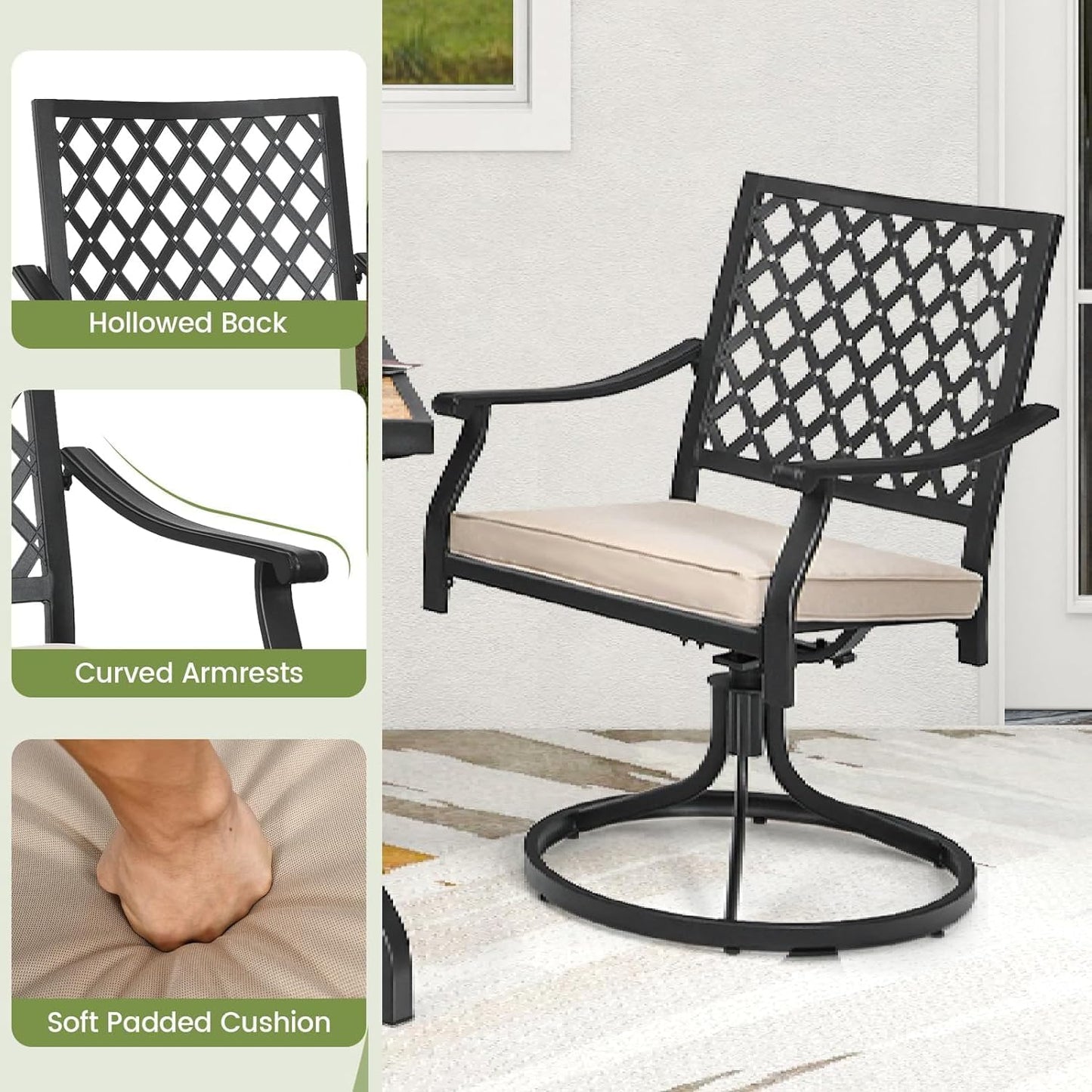 GiantexUK 2 Pieces Outdoor Swivel Chair Patio Bistro Dining Chair Set with Soft Seat Cushion