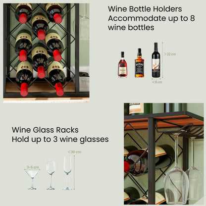 GiantexUK Freestanding 8 Bottle Wine Rack, Countertop Wine Storage Shelf with Glass Holders