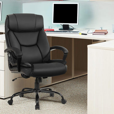 500LBS Big & Tall Massage Office Chair, Height Adjustable PU Leather Executive Computer Desk Chair with Rocking Backrest and Arms