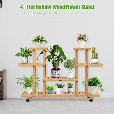 4-Tier Plant Stand, Rolling Flower Shelving Unit with Detachable & Lockable Wheels