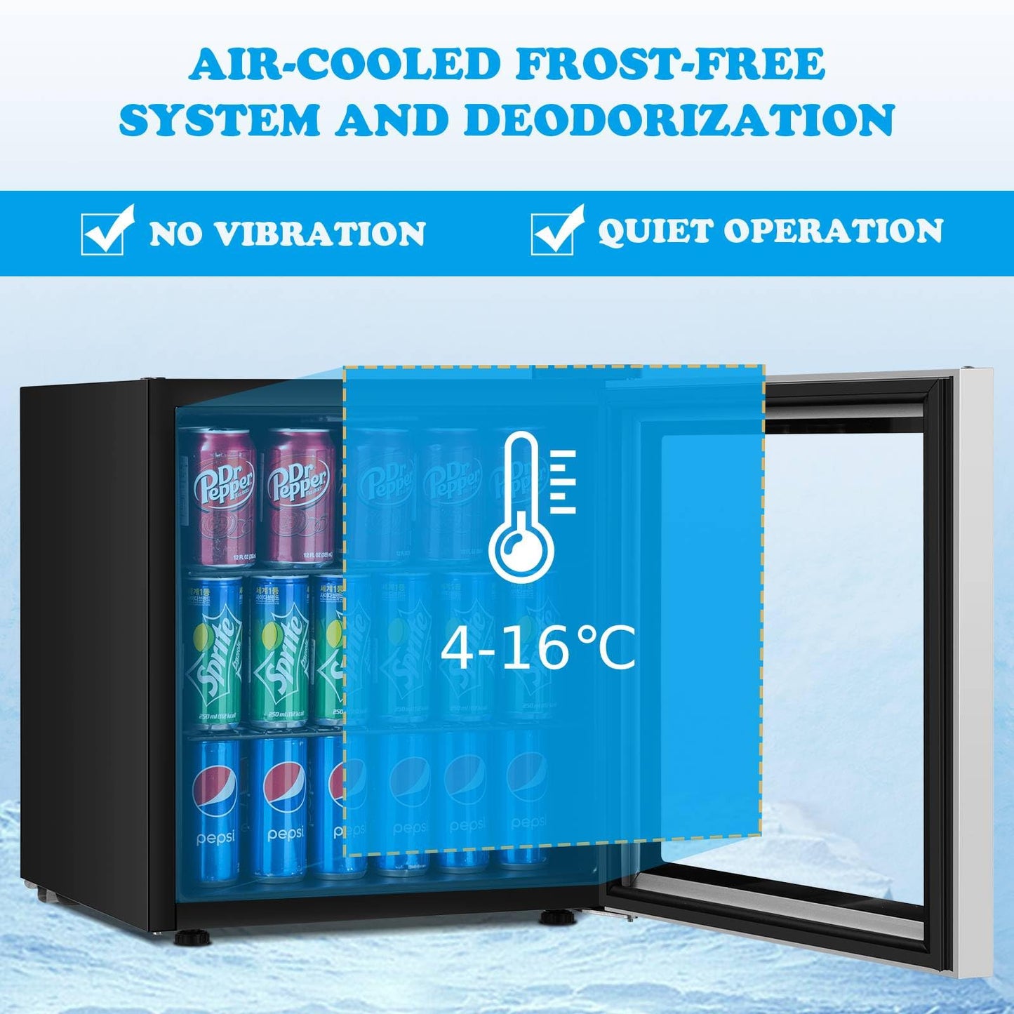 GiantexUK Mini Fridge, 46L Quiet Frost Free Beverage Cooler with LED Light, Adjustable Removable Shelves & Glass Door