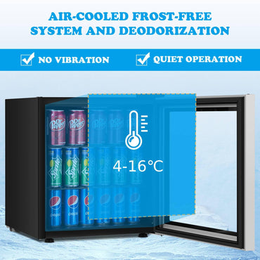 GiantexUK Mini Fridge, 46L Quiet Frost Free Beverage Cooler with LED Light, Adjustable Removable Shelves & Glass Door