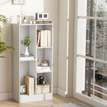 Wooden Cube Bookcase, 3 Tier Open Storage Shelving Unit with 5 Compartments (White, 50 x 24 x 104cm)