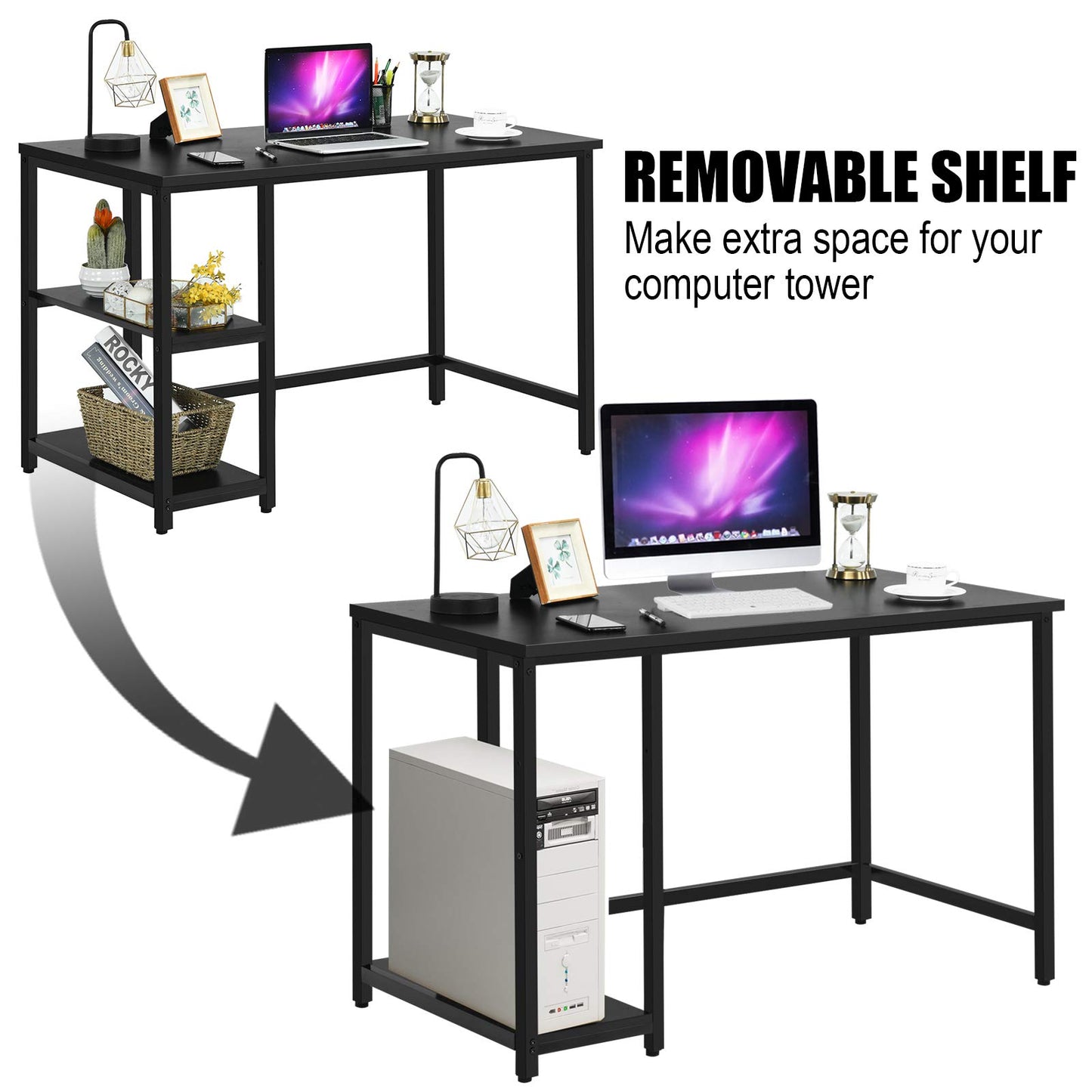 Computer Desk, Industrial Writing Workstation PC Laptop Table with 2-Tier Storage Shelves