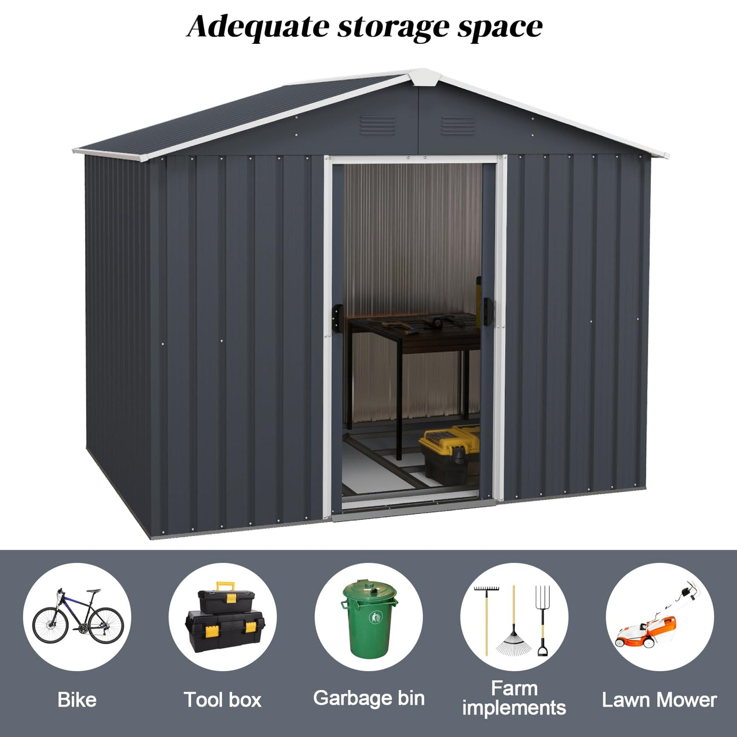 GiantexUK 8x6FT Metal Garden Shed, Slope Roof Utility Shed Building for Backyard Garage