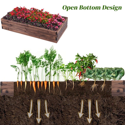 GiantexUK Wooden Raised Garden Bed, Garden Planter Box with Open Bottom(Brown, 117x60x23cm, Rectangular)