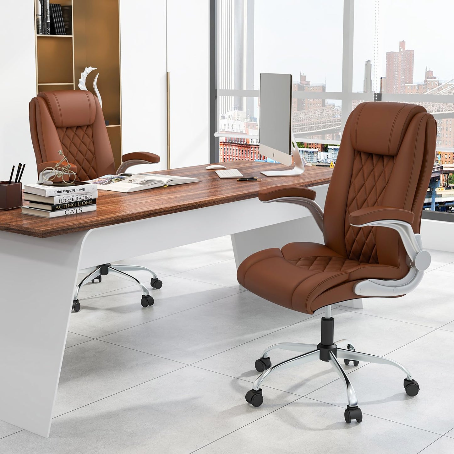 PU Leather Office Chair, Height Adjustable Executive Chair with Rocking Function