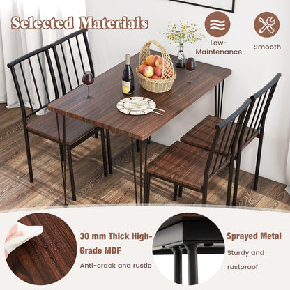 Dining Table and Chairs Set 4, 5 Piece Rectangular Kitchen Table and 4 Chairs with Curved Back & Foot Pads