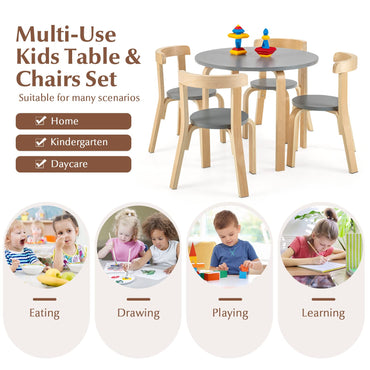 5-Piece Kids Table and Chair Set, Children Wooden Activity Table with 4 Curved Back Chairs