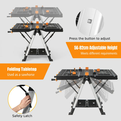 GiantexUK Folding Workbench, Height Adjustable Flip-Top Work Bench Tool Stand with Functional Clamping System