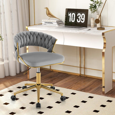 Modern Desk Chair, Height Adjustable Swivel Upholstered Computer Chair Leisure Vanity Seat with Wheels