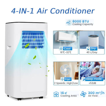 GiantexUK Portable Air Conditioner 8000BTU, 4-In-1 AC Unit, Heater, Dehumidifier, 2-Speed Fan with WiFi Smart APP