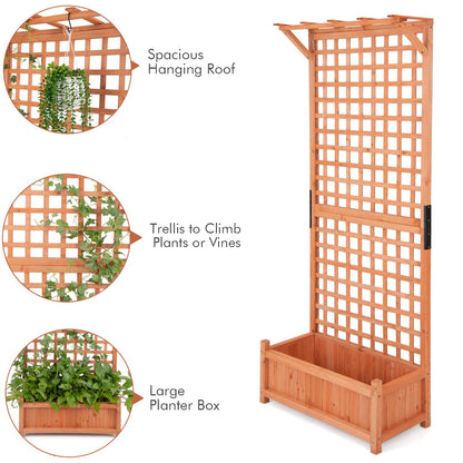 GiantexUK Garden Planter with Trellis, Wooden Raised Bed Climbing Support with Drainage Holes  (with Hanging Roof, Orange, 75x33x183cm)