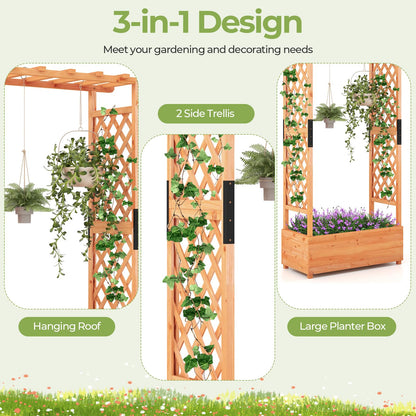 GiantexUK Raised Garden Bed with Arch Trellis, Wooden Garden Planter Box with Drainage Holes