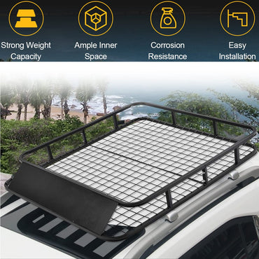 GiantexUK Roof Rack Basket Tray, 123x102x14cm Steel Luggage Cargo Carrier with Bars & Wind Fairing