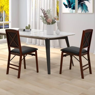 GiantexUK Folding Dining Chairs Set of 2/4, Upholstered Kitchen Chairs with Rubber Wood Legs