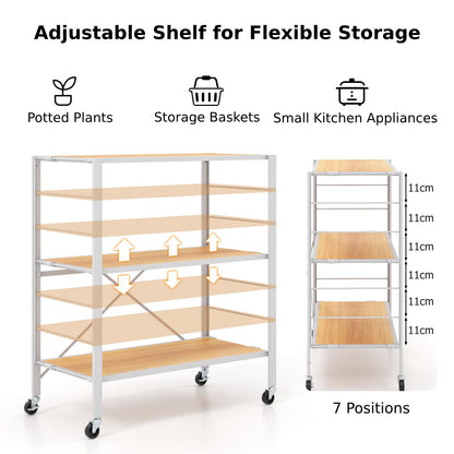 GiantexUK 3-Tier Storage Cart, Foldable Metal Frame Shelving Unit with Wheels, Adjustable Shelves & Anti-Tipping Device