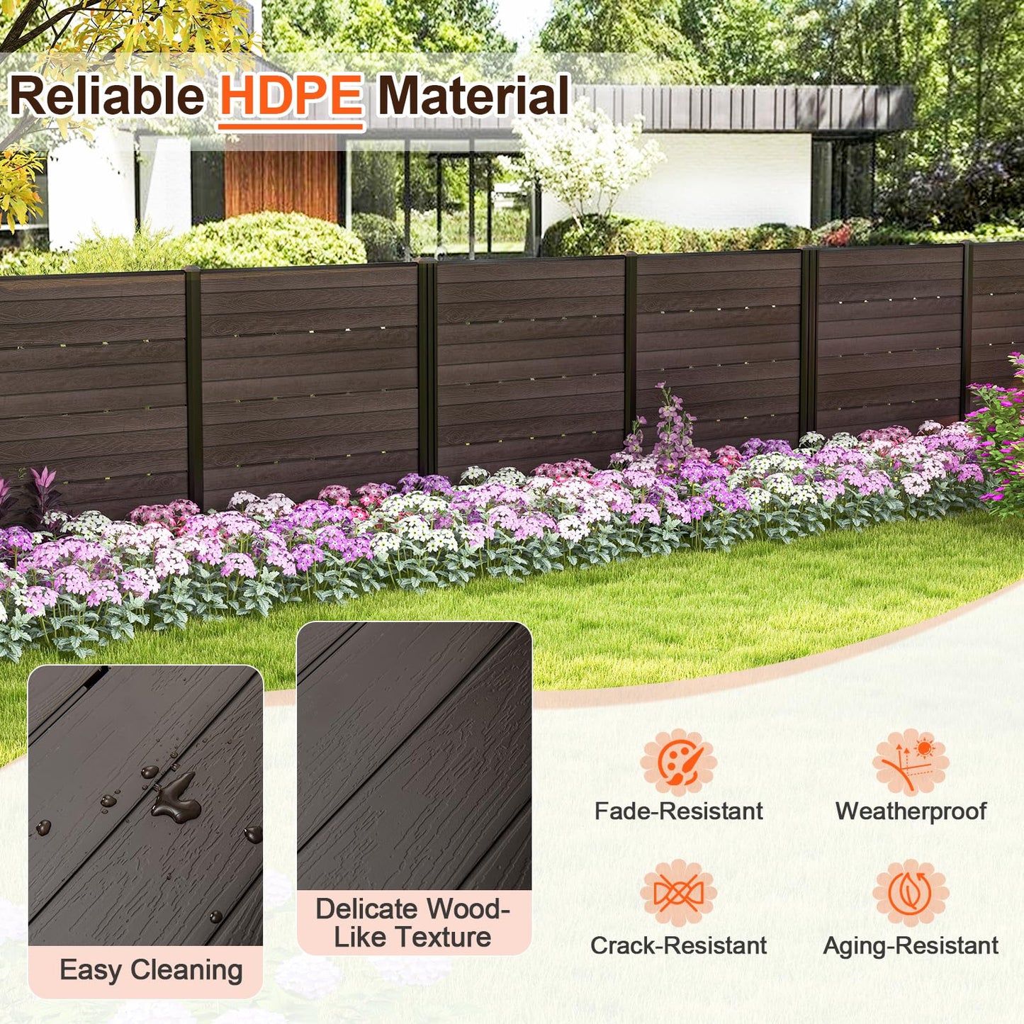 2 Panels Outdoor Privacy Screen, 120 x 115cm Decorative Fence Trash Can Enclosure with 5 Stakes