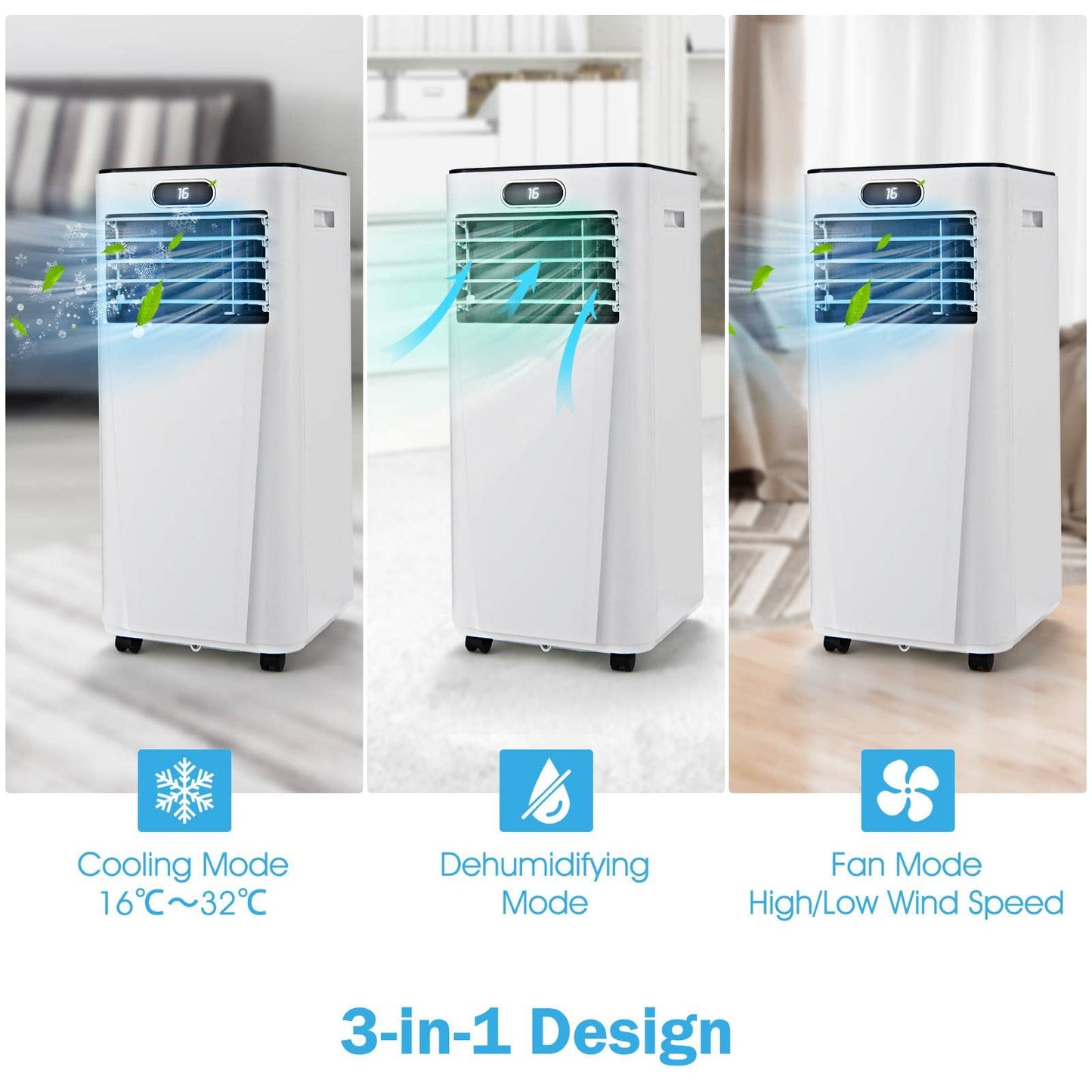 GiantexUK 9000BTU Portable Air Conditioner, 4 in 1 Mobile Air Cooler, Dehumidifier, 2 Speed Cooling Fan with WI-FI Smart APP