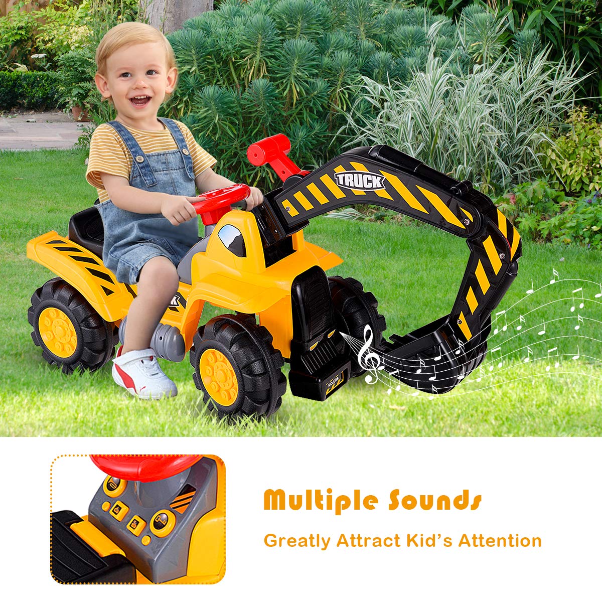 Kids Ride on Digger, Toddler Construction Toy Car with Safety Helmet, Manual Shovel, Pretend Play Ride On Excavator for 3 Years Old +