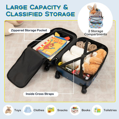 5Pcs Kids Luggage Set, 13" Backpack & 16" Children Hardshell Suitcase with Wheels, Neck Pillow