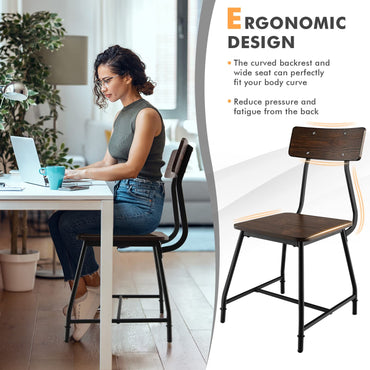 Dining Chairs Set of 2, Metal Frame Kitchen Chairs with Ergonomic Backrest & Non-slip Footpads