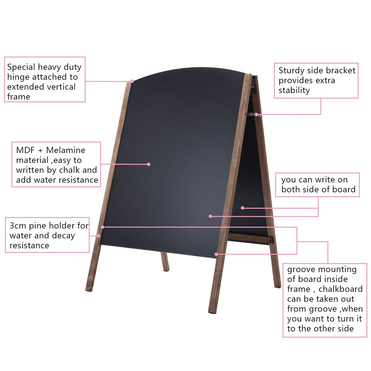 GiantexUK Folding A-Frame Chalkboard, Double Sided Blackboard with Adjustable Angle and Non-Slip Pads (65 x 65 x 97cm)