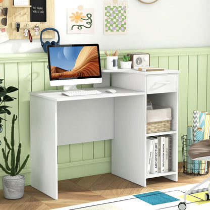 Compact Computer Desk, Small Wooden Study Writing Workstation with Drawer, 2 Compartments and Cable Hole (102 x 50 x 85 cm)