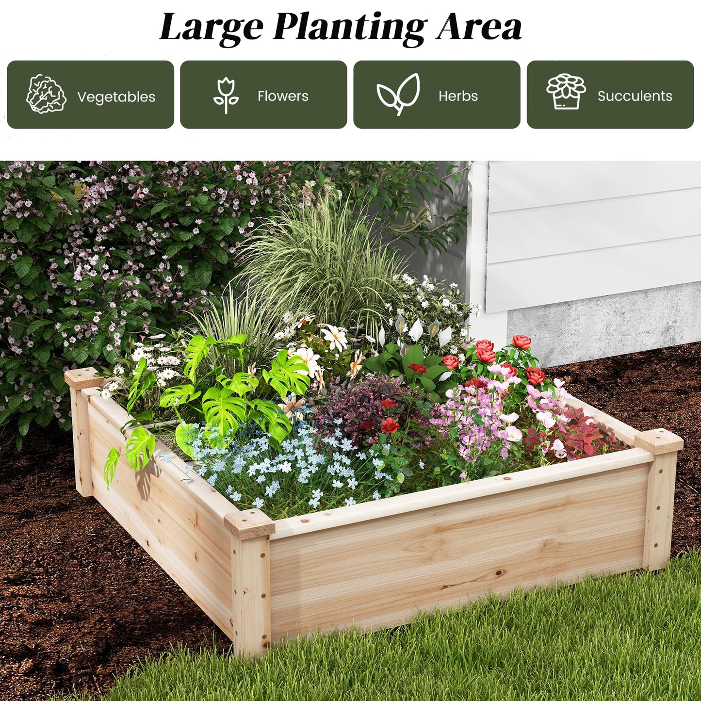 GiantexUK Wooden Raised Garden Bed, Garden Planter Box with Open Bottom(Natural, 102x102x30cm, Square)