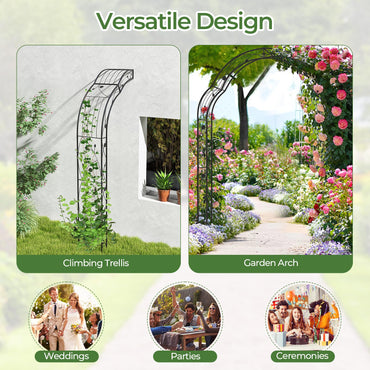 GiantexUK 2.5M Metal Garden Arch, Heavy Duty Pergola Trellis Arbour with 2 Half-side Arches