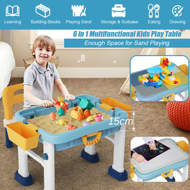 Kids Building Blocks Table and Chair Set, Height Adjustable Activity Table with Double-Side Tabletop