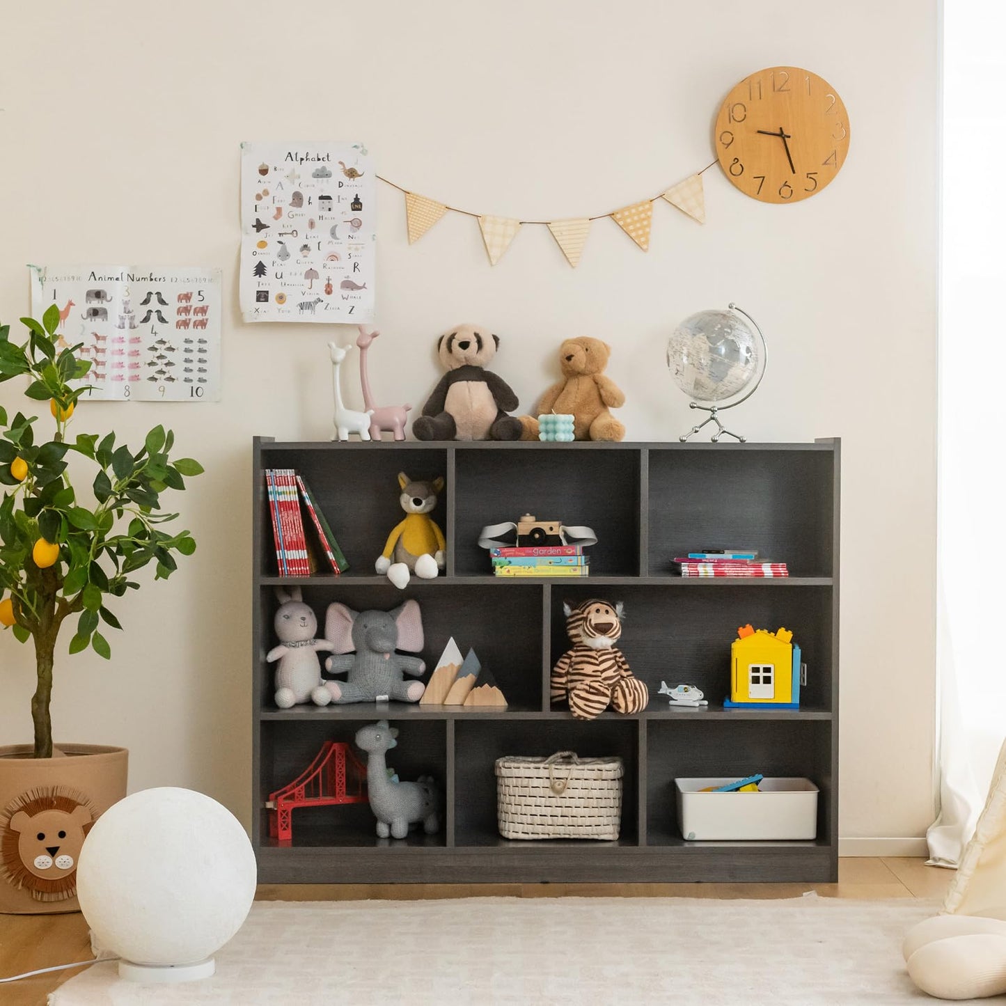 Wooden Cube Bookcase, 3 Tier Open Storage Shelving Unit with 8 Compartments