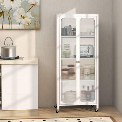 GiantexUK Storage Cabinet on Wheels, Mobile Kitchen Cupboard with Doors, Adjustable Shelves & Anti-Toppling Device