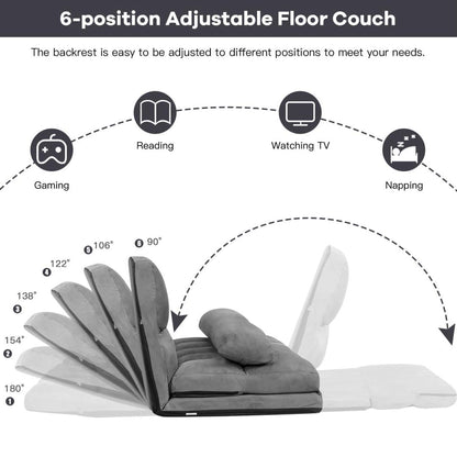 Folding Double Sofa Bed, Adjustable 6-Position Chaise Lounge Sofa with 2 Pillows and Sponge Filling