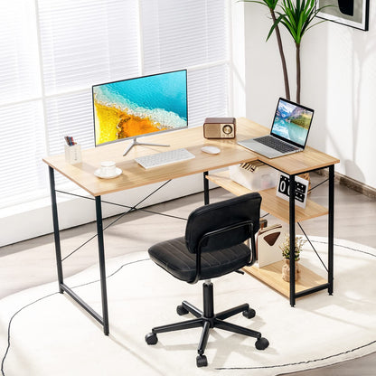 Corner Computer Desk, L-Shaped Writing Study Table with Reversible and Adjustable Bookshelf