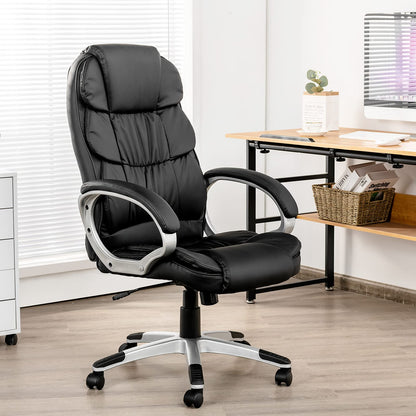 Executive Office Chair, Upholstered Height Adjustable Ergonomic Computer Desk Chair, PU Leather High Back Swivel Task Chair for Home Office