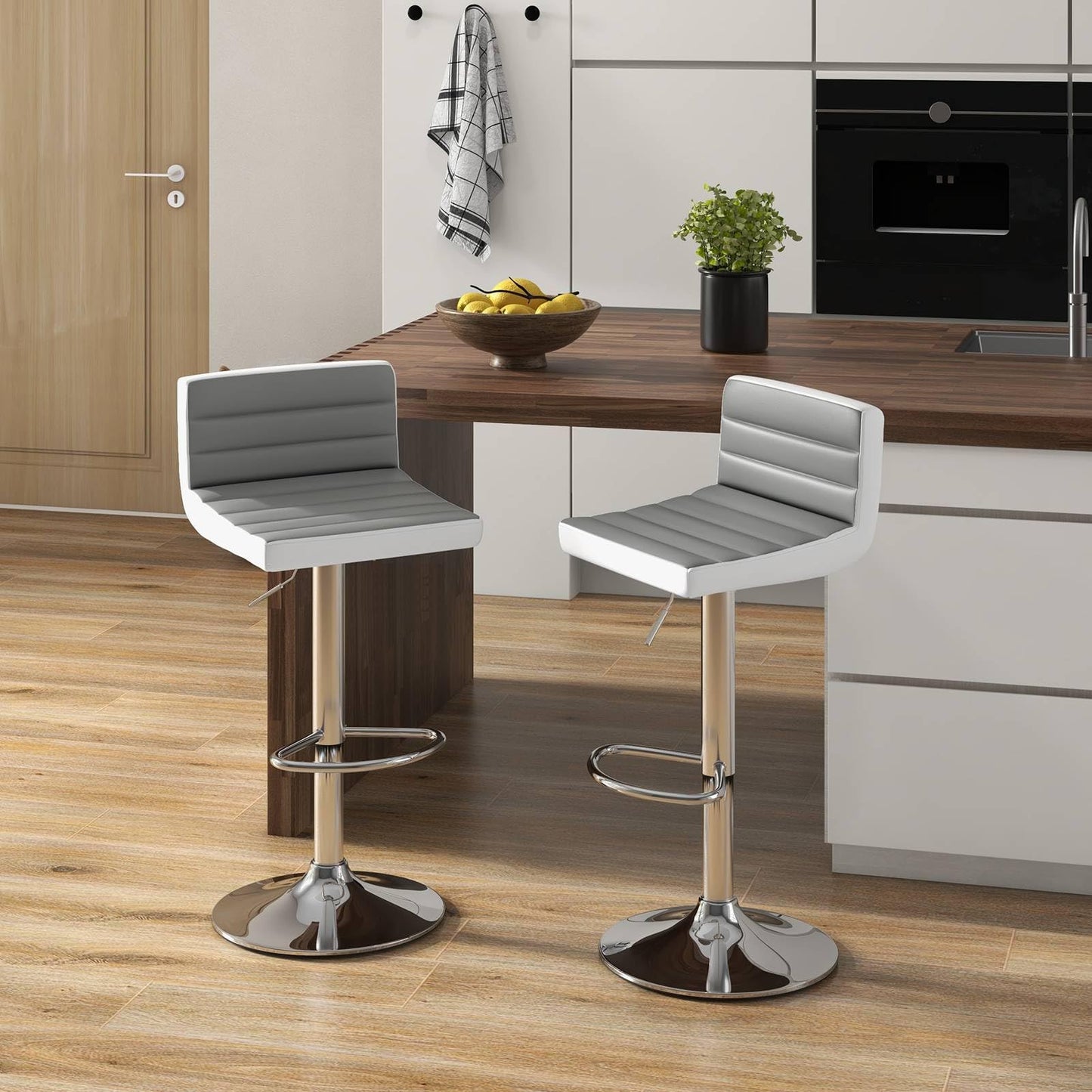 GiantexUK Bar Stools Set of 2, PU Leather Swivel Height Adjustable Barstools with Backrest, Gas Lift