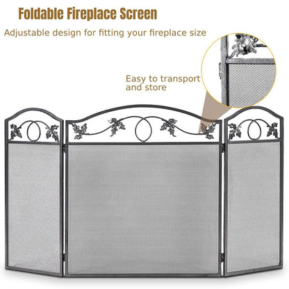 GiantexUK 3-Panel Folding Fire Guard, Metal Mesh Fireplace Screen